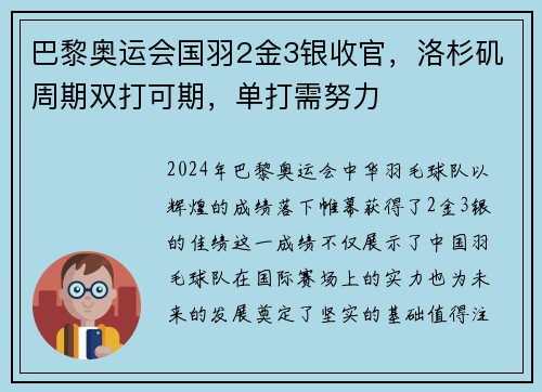 巴黎奥运会国羽2金3银收官，洛杉矶周期双打可期，单打需努力